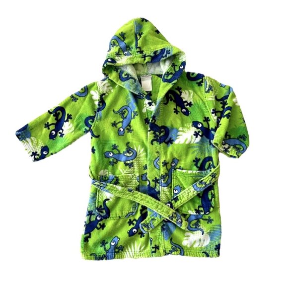 St Eve Swim Green Blue Geckos Print Hooded Terry Coverup Robe Size S 5/6 - Picture 1 of 5